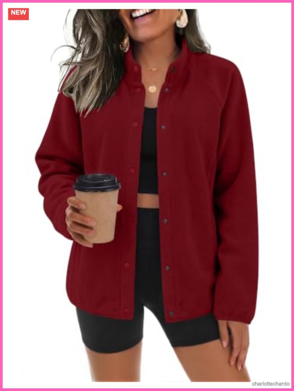Fleece Jacket Button Down Stand Collar Winter Coat with Pockets